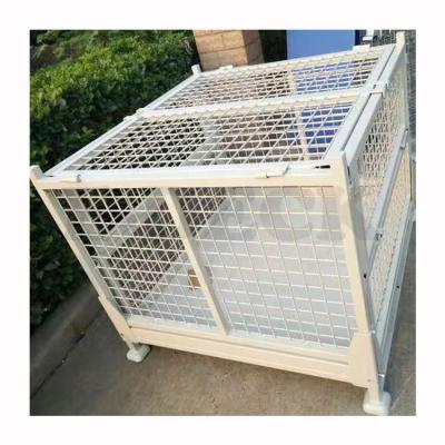 China Widely Used Collapsible Stackable Automotive Steel Palletainer Mesh Metal Stillage With Cold Storage Warehouse Lids for sale