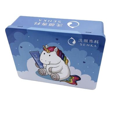 China Gift & Custom Printed Craft Rectangle Facial Detergent Cosmetics Metal Boxes With Hinged Lids for sale