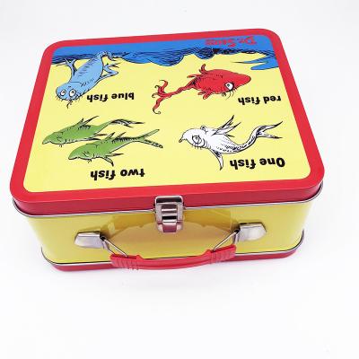 China Custom Embossed Printing Rectangle Child School Sandwich Storage Metal Food Bowl for sale