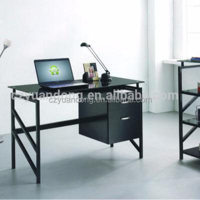 China Modern PC Desk Tempered Glass Office Computer Desk With Drawers for sale