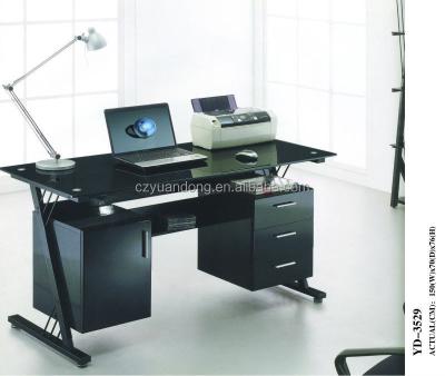 China PC Desk Tempered Glass Office Computer Desk with Cabinet and Drawer for sale