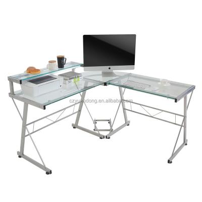 China Glass table L Computer Conference Table tope metal tube corner desk table for sale