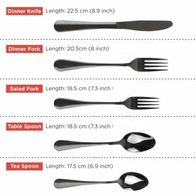 China Viable Kitchen Black Metal Silver 5 Piece 410 Stainless Steel Table Knife Spoon and Fork Set Stainless Steel Dinnerware Set for sale