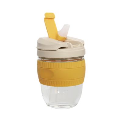 China 350ML Viable Reusable Leak Proof Portable Glass Travel Coffee Mug With Silicone Cup Sleeve And Straw for sale