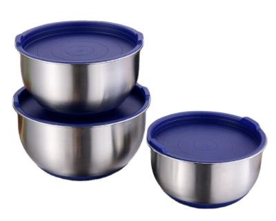 China Sustainable Mixing Bowls With Airtight Lids 3 Pieces 4.2 2.5 1.25L Stainless Steel Metal Bowls Colored Non-Slip Bottoms for sale