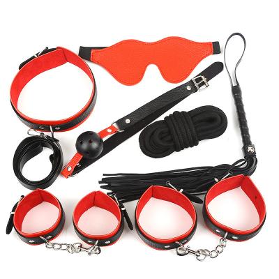 China 7PCS PU Leather Fetish Mouth Gag Handcuffs Bondage Restraint Slave Game Set Bdsm Sex Toys With Bullet Vibrator Butt Plug Anal Kit for sale