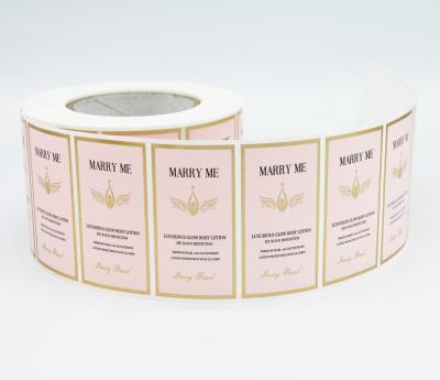 China Waterproof Wholesale Custom Sticker Packaging Label Gold Foil Stamping Transparent Printing Pink Cosmetic Label Food Label for sale