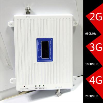 China 2G 3G 4G Tri Band Cellular Repeater 900 Signal Booster 1800 2100 MHz Mobile Signal Booster 176*287*25 for sale