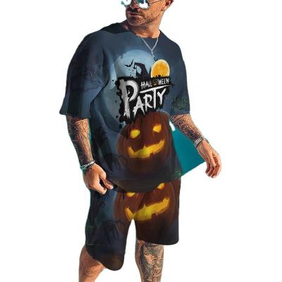 China Anti-wrinkle Summer Plus Size Mens Short Sleeve T-Shirt Set 3D Printing Custom Pattern Halloween Trend Mens Short Sleeve T-Shirt Set for sale