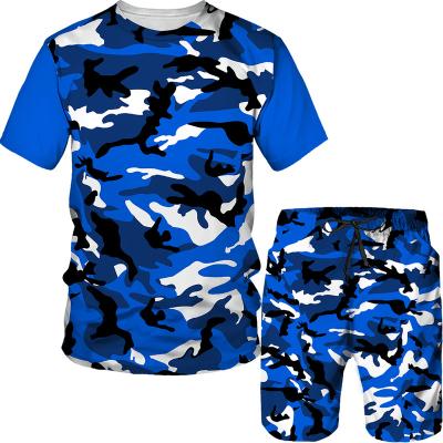 China Anti-wrinkle Summer Plus Size Mens Short Sleeve T-Shirt Set 3D Printing Custom Pattern Round Neck Camouflage Mens Short Sleeve T-Shirt Set for sale