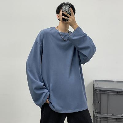 China Anti-Wrinkle Mens Round Neck Solid Color Long Sleeve T-Shirt Loose Large Size Cotton for sale