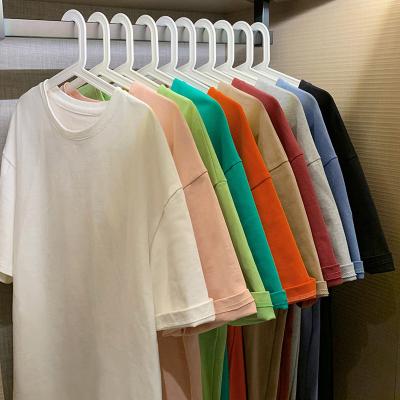 China Anti-wrinkle solid color men's summer loose cotton large size short-sleeved T-shirt for sale