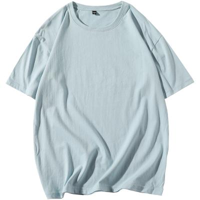 China Men's Anti-Wrinkle T-shirt Summer Casual Loose Top T-shirt Solid Color Cotton Solid Color Round Neck Top for sale