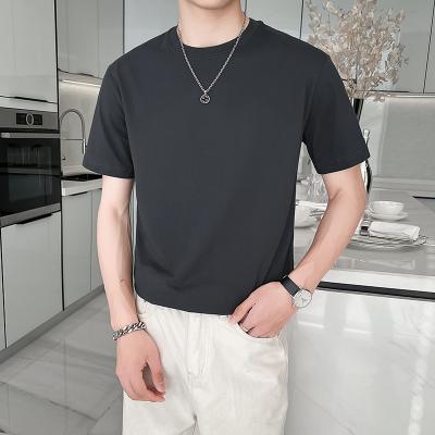 China Solid Color Round Cotton Anti-wrinkle Summer Short Sleeve Round Neck Plus Size T-shirt Men for sale