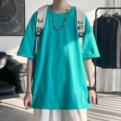 China Anti-wrinkle Summer Solid Color Men's Cotton Short Sleeve Loose Plus Size T-shirt for sale