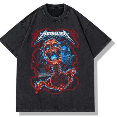 China Exquisite Dark Black Oversize Men's Wholesale Anti-wrinkle Style Skull T-shirts Accept Customized Logo for sale