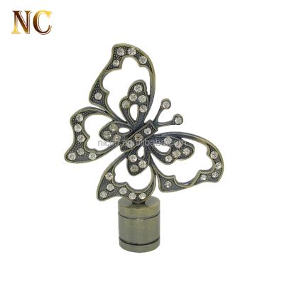 China Butterfly Design Metal Screw Curtain Rod Diamond Eco - Friendly Finials for sale