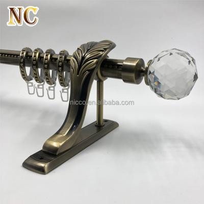 China Eco-friendly Interior Decorative Wooden Building Material Window Crystal Glass Flower Curtain Rod Finials For Bedroom for sale