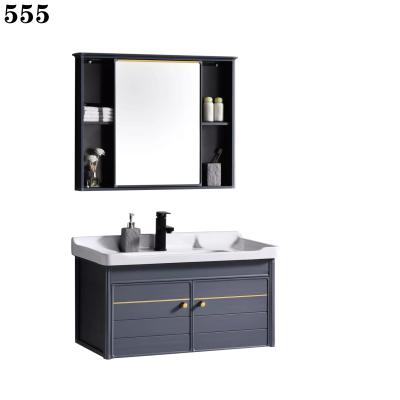 China 555 Environmentally Friendly Furniture Luxury Waterproof Bathroom Cabinet Set Toilet Storage Shelf Double Sinks Popular Solid Wood for sale