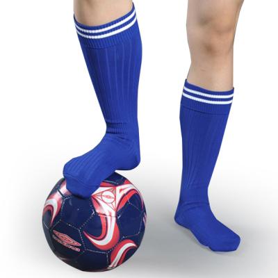 China Breathable Sporty Striped Tube Sock School Kids / Girls Compression Football Sport Sock Blue Along for sale