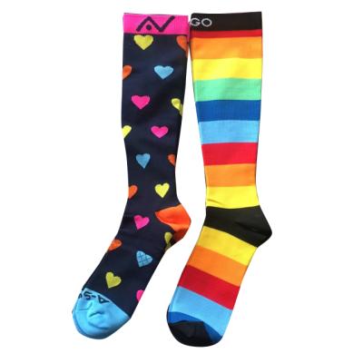 China Breathable Rainbow Sock Compression Custom Jacquard Like Running Compression Nylon Sock for sale