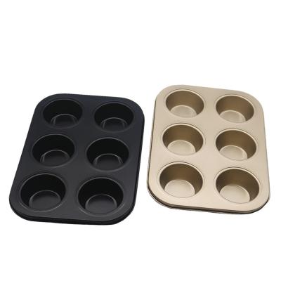 China Viable Custom Mold Tray 6 Cavity Non-Stick Baking Cake Pan Carbon Steel Champagne Gold Cannel Bakeware for sale