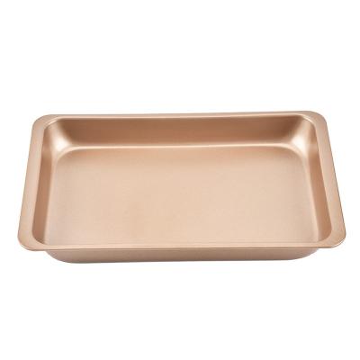 China Non-Stick Baking Steel Pan Tray Rectangle Cake Pan Carbon Champagne Gold Cannel Bakeware Pizeea Cake Viable Custom Mold for sale