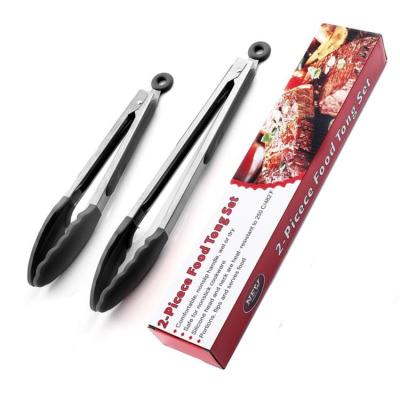 China 2pcs/set Stainless Steel Silicone Food Clip Tongs Viable Kitchen Instruments Salad Bread Cooking Food Serving Tongs for sale