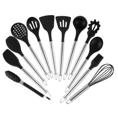 China 12pcs Sustainable Set Silicone Utensils Kitchen Cooking Tools Set Silicon Kitchenware With Stainless Steel Handle for sale