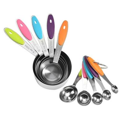 China 10 Pcs Amazon Hot Sale Stainless Steel Viable Measuring Cups And Spoons Set With Silicone Handle for sale