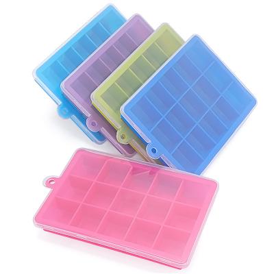 China Sustainable Home Made 15 Cavity Square Silicone Ice Cream Molds Ice Cubes Ball Tray Making Mold Ice Maker With Lid for sale