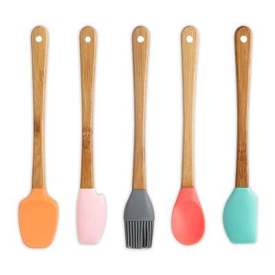 China Mini Silicone Spatula Set Spoon Viable Sweep Small Cake Spatula With Wooden Bamboo Handle for sale