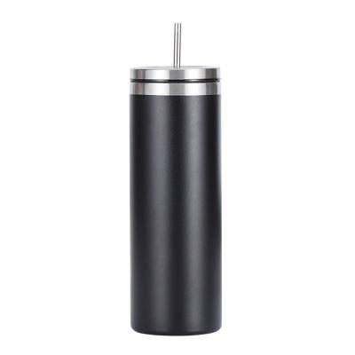 China 20 Ounce Sustainable Wall Slim Stainless Steel Double Tumblers Insulated Upright Water Cups With Stainless Steel Screw Lid And Straw for sale