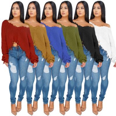 China H-012 Autumn/Winter Women's European and American Breathable Oversized Knitted Sweater V-Neck Hot Selling Big Sweater for sale