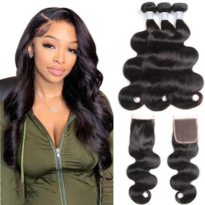 China Wholesale 10a Grade Hot Brazilian Straight 100% Unprocessed Virgin Human Hair China Factory Supply Virgin Hair Bundles With Lace Closure for sale