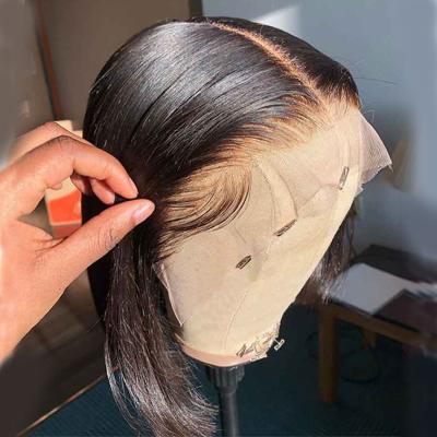 China Bob Wholesale grades logo 100 silky straight lead wave wig custom made virgin human hair frontal wigs for sale