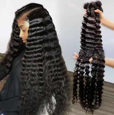 China Raw Deep Wave Brazilian Virgin Virgin Hair Cuticle Aligned Hair Virgin Human Hair Weave Bundles 36 38 40 50 Inches for sale