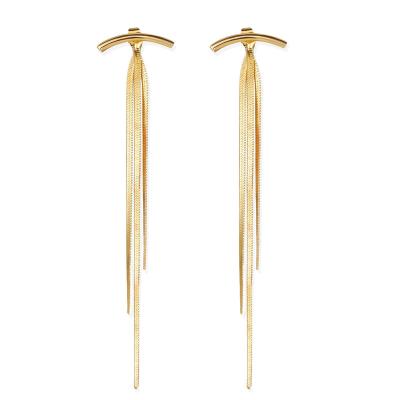 China 18K Gold Plating Tassel Long Chain Friendly Material Trendy Surgical Steel Earrings Making Suppliers For Women Jewelry for sale