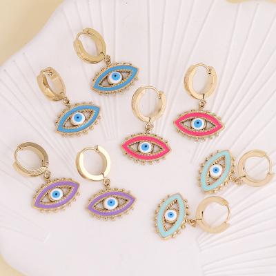 China FASHIONABLE Bohemian Multicolor Blue Eye Stainless Steel Oil Drop Stud Dangle Earrings Jewelry For Women for sale