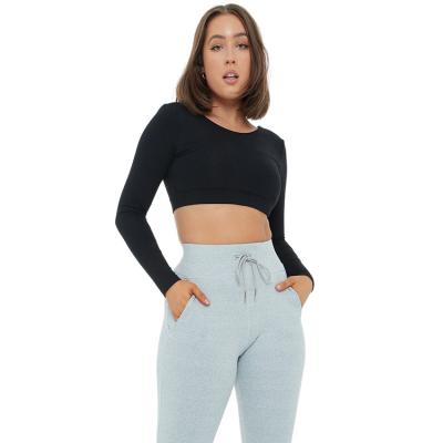 China Breathable Custom Tight Long Sleeve Crew Neck Crop Top Yoga Fashion Women Tops for sale