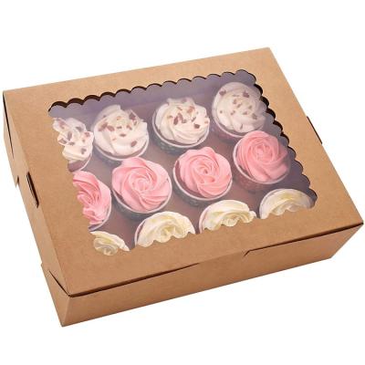 China Custom Paper Foldable Clear Window Kraft Paper Cupcake Box 12 Hole Eco-Friendly Cheapest High Quality Inexpensive Wholesale Recyclable for sale