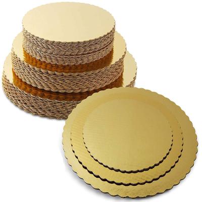 China 2021 Wholesale High Quality Recyclable Gold Greyboard Laminated Round Cake Boards Cake Circle Scalloped Edge With Free Samples for sale