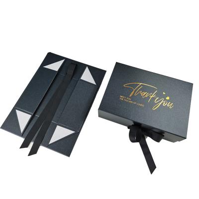 China Custom Printed Recyclable Custom Design Luxury Paper Cardboard Black Magnetic Folding Gift Packaging Box With Your Logo for sale