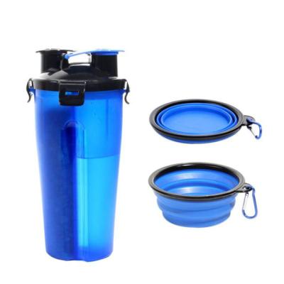 China Sustainable 2-in-1 Dog Water Bottle Pet Food Container With Silicone Travel Collapsible Dog Rolls Outdoor Portable Dog Driver Drink Cup for sale