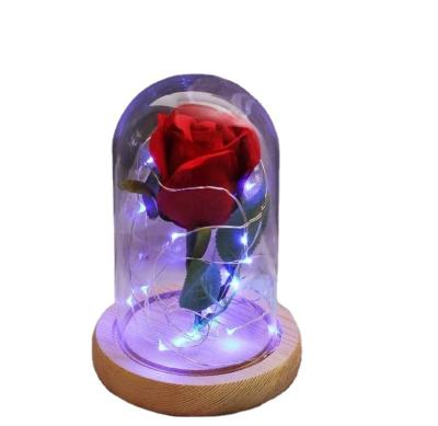 China Artificial Wooden Base LED Rose Flower Dome Wedding Party Table Light For Valentines Day for sale