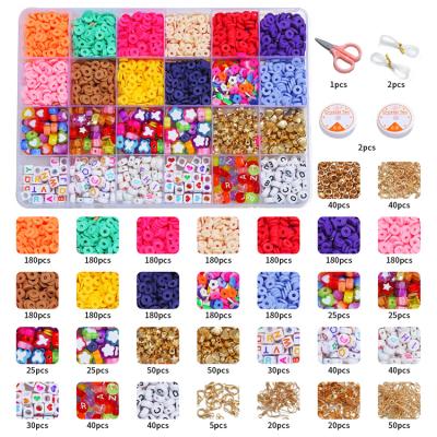 China DIY 24 Grid Polymer Clay Spacer Beads Conbined Letter Colorful Flat Round Alphabet Beads Kit For DIY for sale