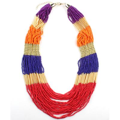 China BOHEMIA Bohemian Multi-Layer Multicolor Glass Seed Beads Necklace With Long Glass Tube For Women for sale