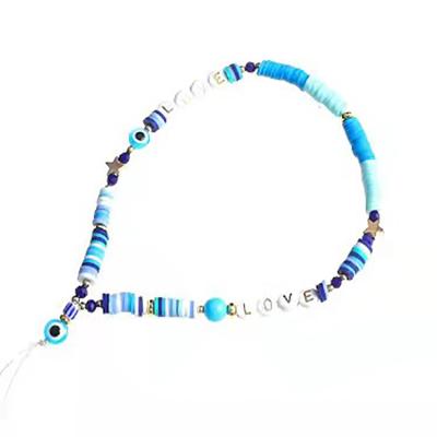 China Fashionable Cute Polymer Clay Slices Bead LOVE Mobile Phone Charming Straps With Evil Eyes For Women for sale