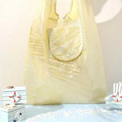 China Custom Clear Reusable Plastics Totes Girl Shopping Bag Tote Beach Product Storage Folding Lightweight Shopping Bag for sale