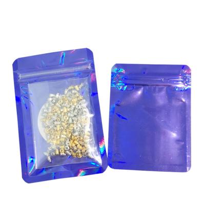 China One Side One Side One Side One Side One Side Clear Plastic Moisture Proof Blue Holographic PE Holographic Ziplock Bag For Food Jewelry Cable for sale